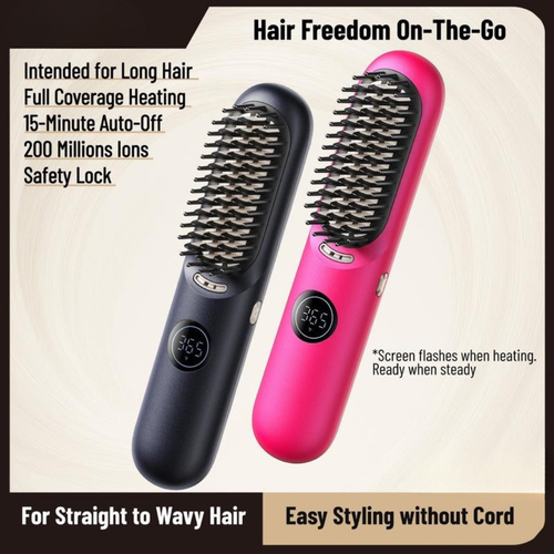 Cordless Hot Brush, 2 in 1 Straightening & Curling Brush