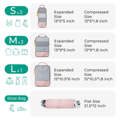 Travel Organizer Set, Compression Packing Cubes for Suitcases