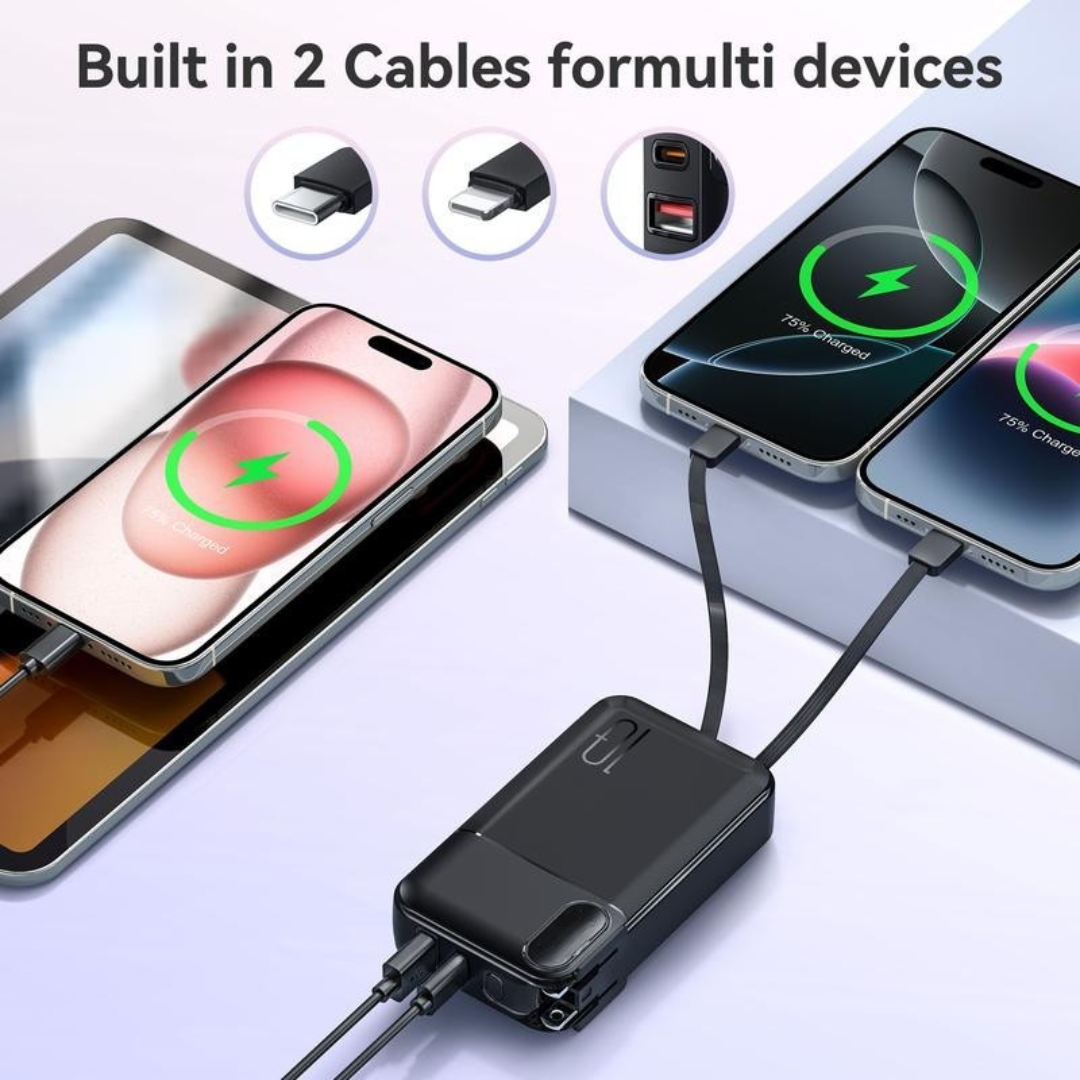 10000mAh Portable Charger with Built-in Cables & AC Wall Plug