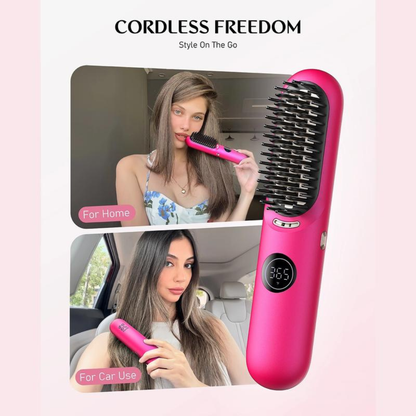 Cordless Hot Brush, 2 in 1 Straightening & Curling Brush