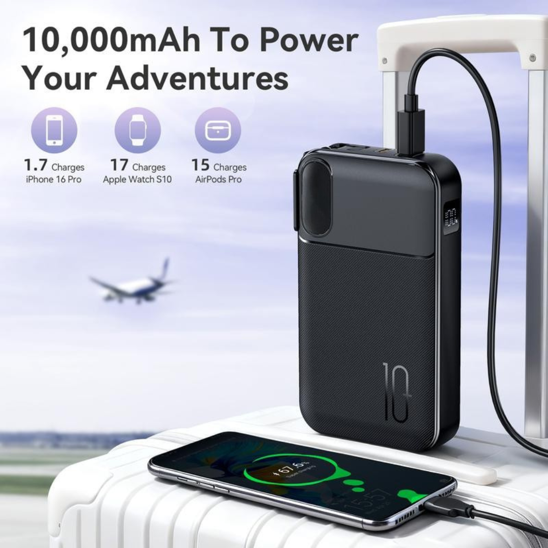 10000mAh Portable Charger with Built-in Cables & AC Wall Plug