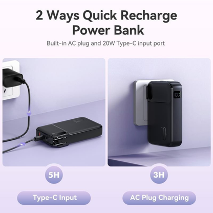 10000mAh Portable Charger with Built-in Cables & AC Wall Plug